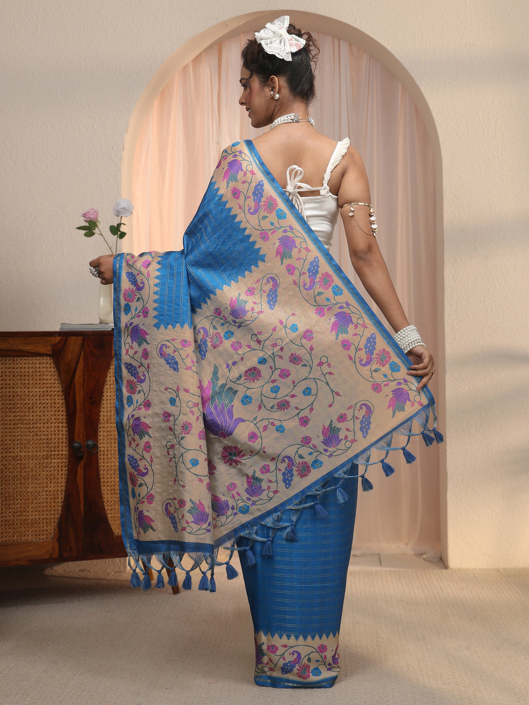 Libas Cobalt Blue Paithani Silk Blend Saree 