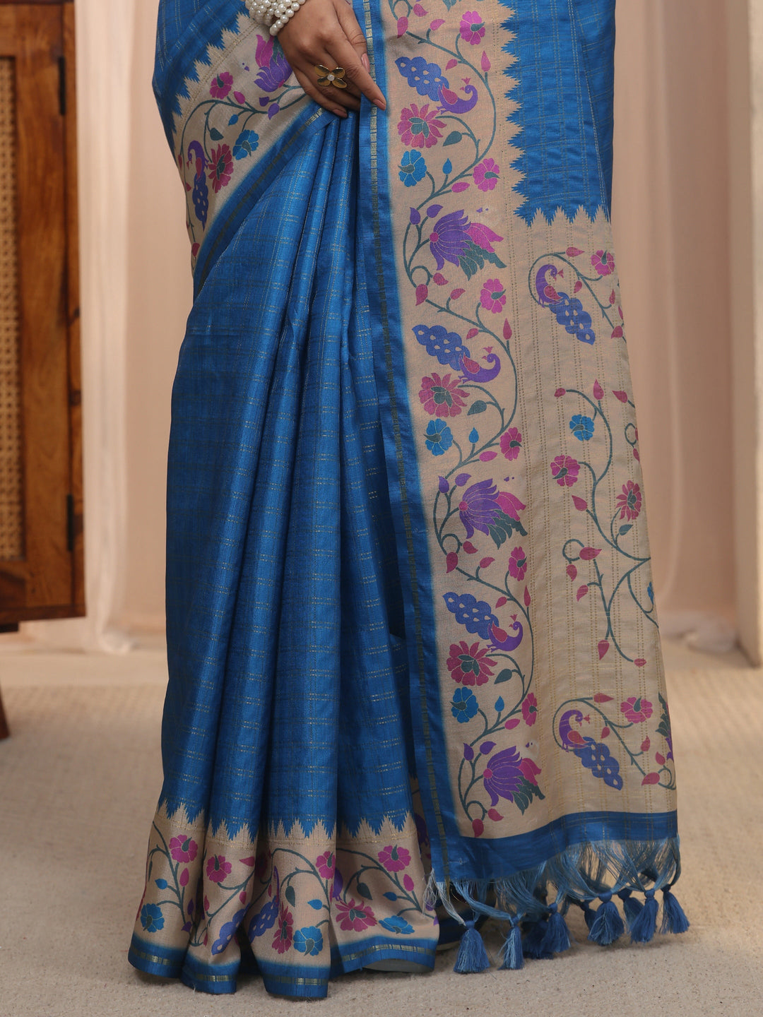  Libas Cobalt Blue Paithani Silk Blend Saree 