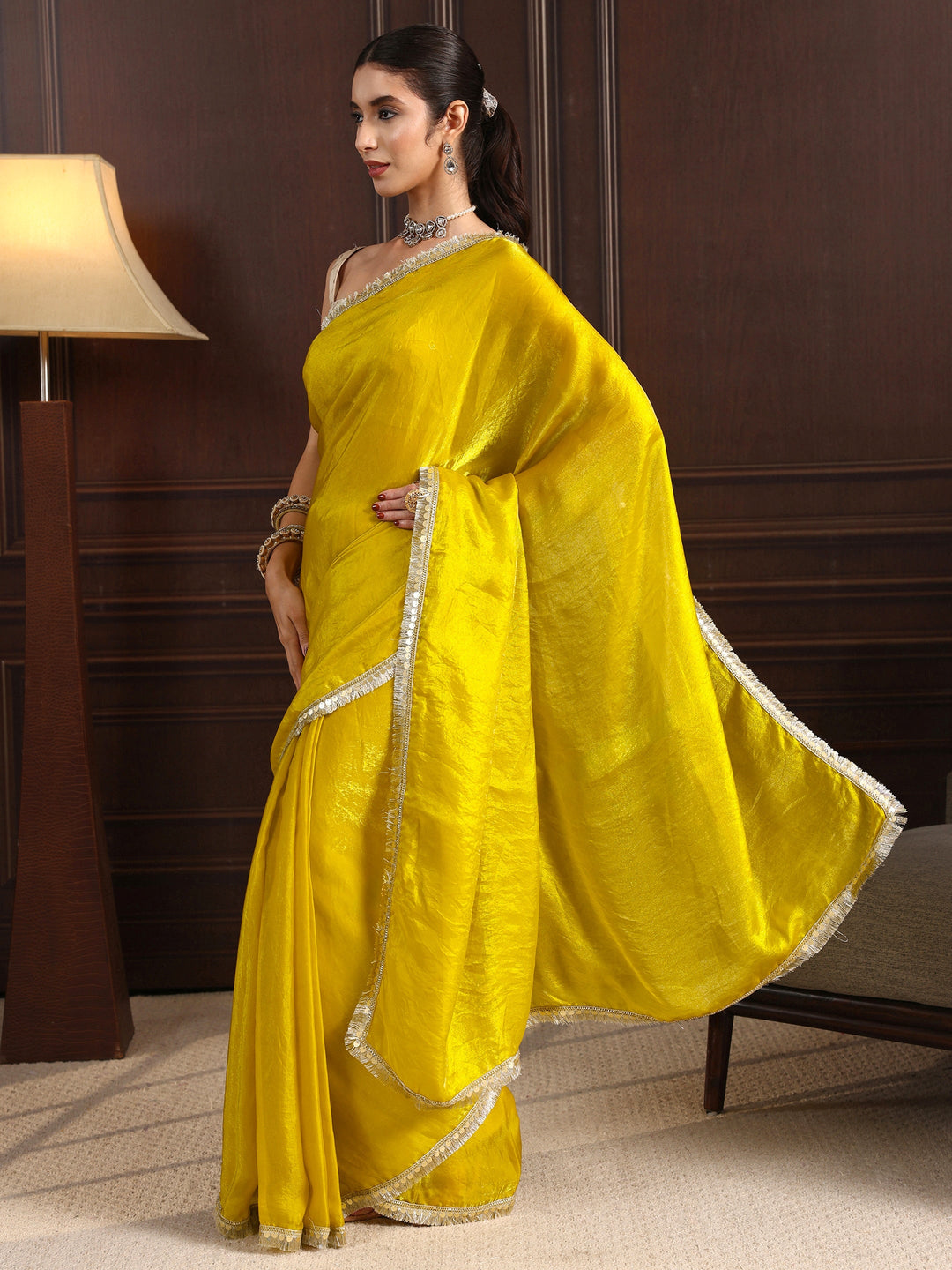  Libas Green Tissue Saree with Gota Border 