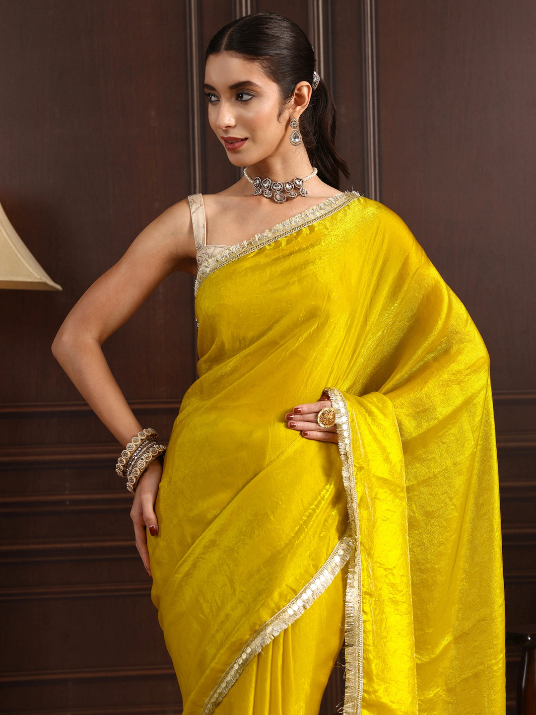  Libas Green Tissue Saree with Gota Border 