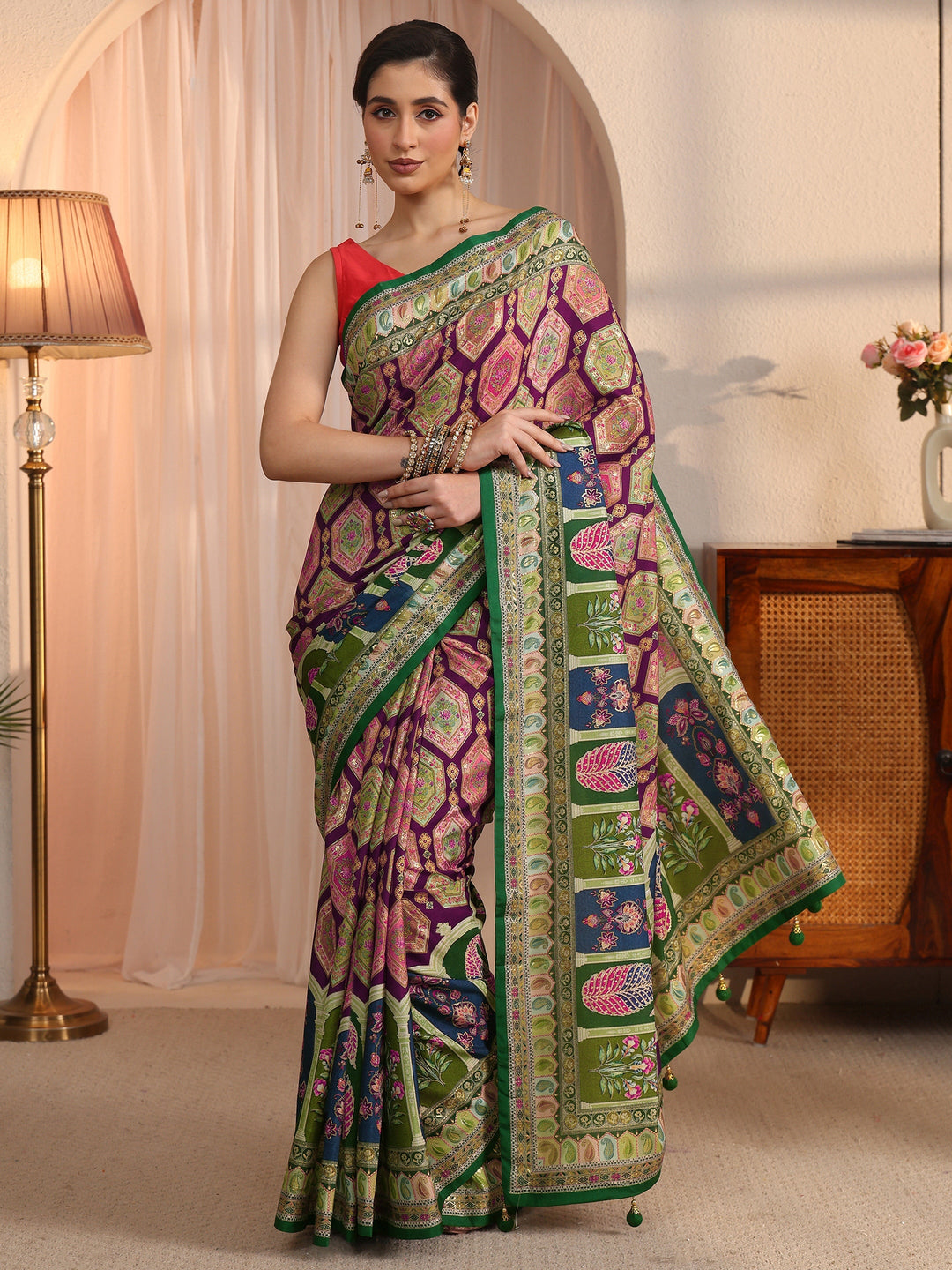  Libas Multicolour Ethnic Printed Silk Blend Saree 