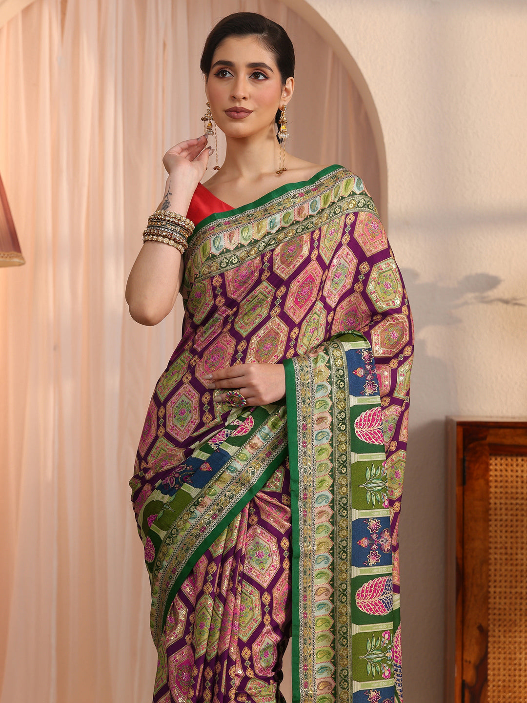  Libas Multicolour Ethnic Printed Silk Blend Saree 