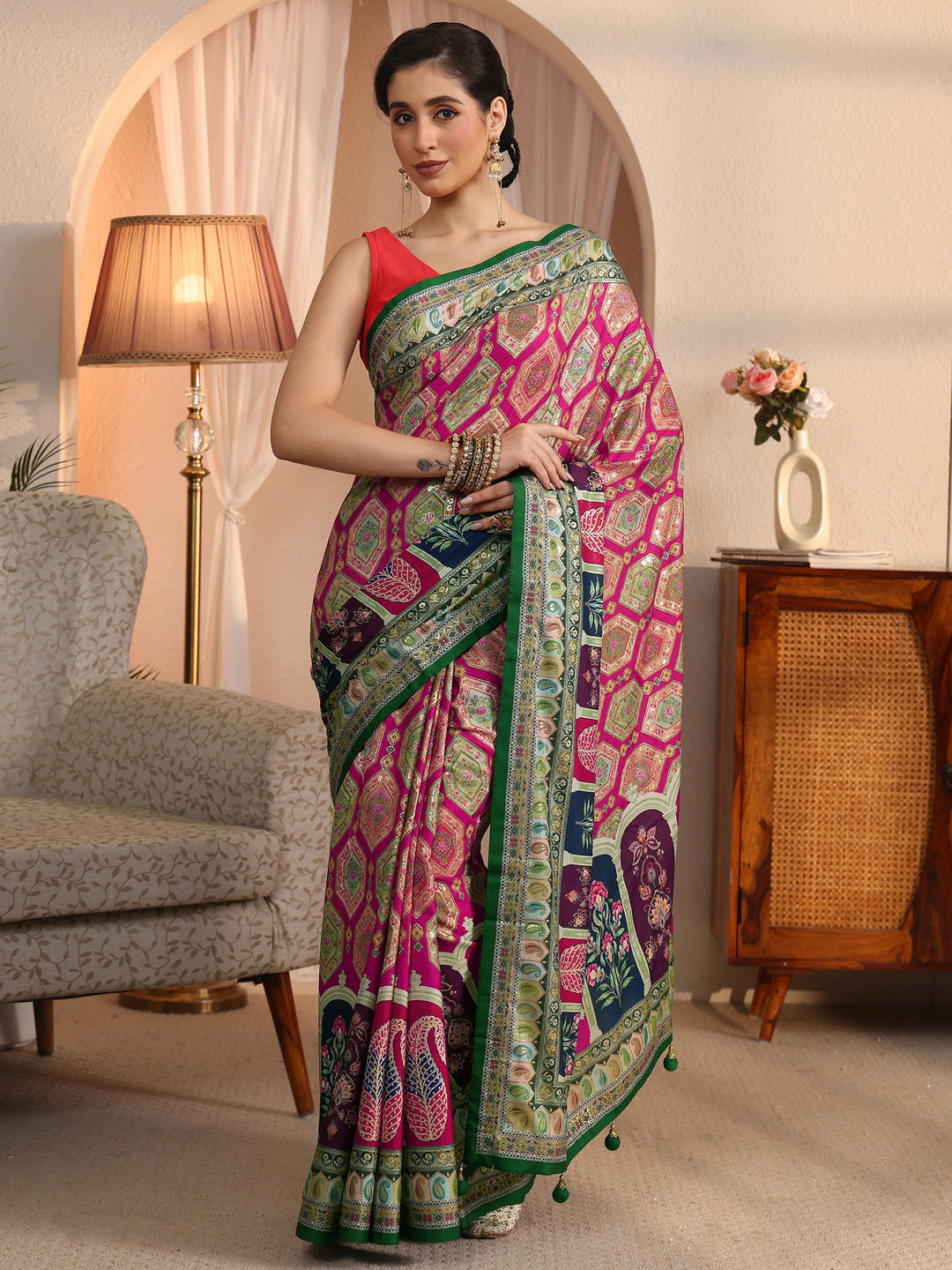  Libas Multicolour Ethnic Printed Silk Blend Saree 