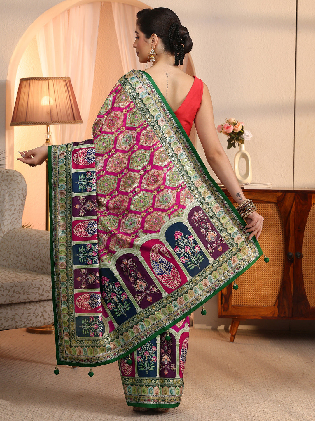  Libas Multicolour Ethnic Printed Silk Blend Saree 