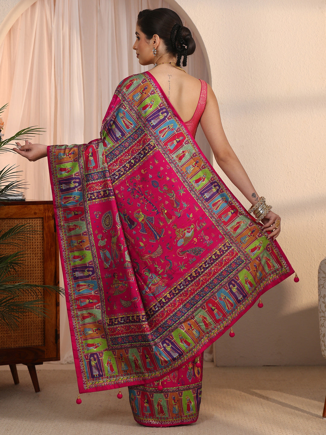  Libas Rani Pink Mughal Printed Silk Blend Saree 