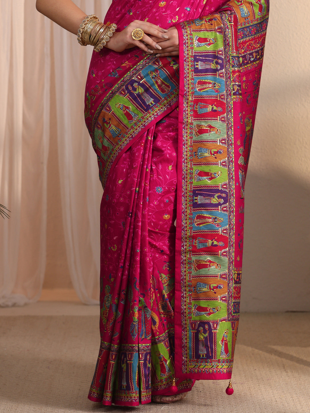  Libas Rani Pink Mughal Printed Silk Blend Saree 