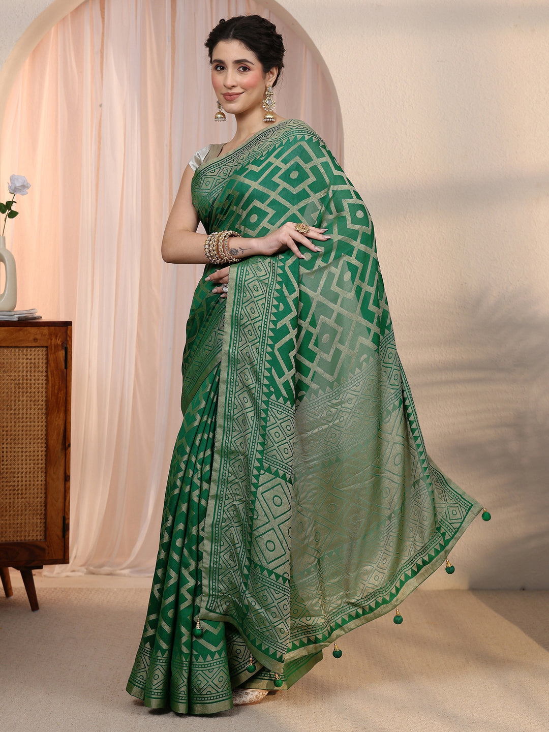  Libas Green Woven Design Silk Blend Saree 