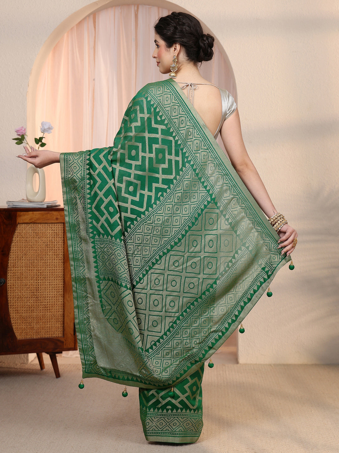  Libas Green Woven Design Silk Blend Saree 