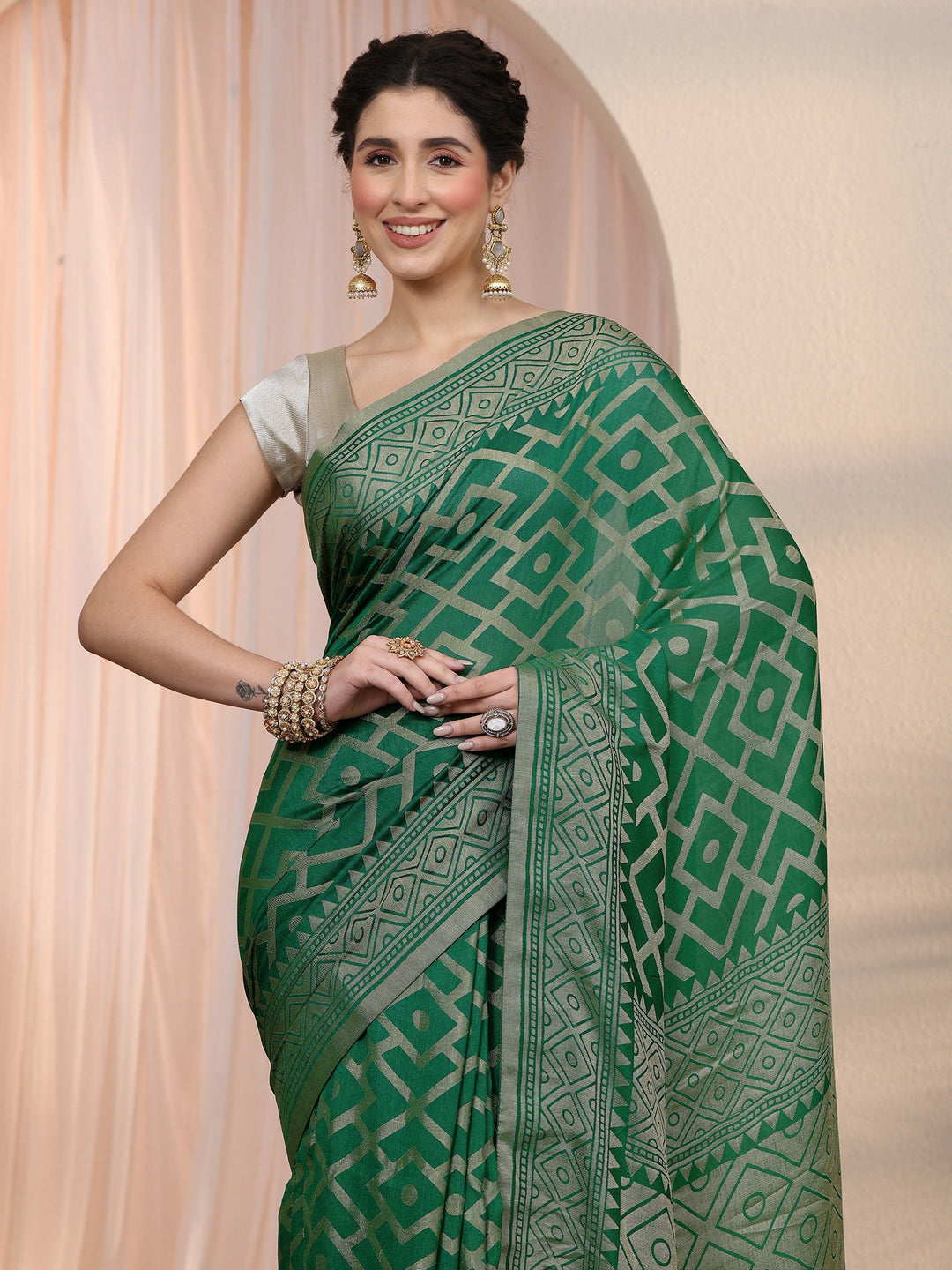  Libas Green Woven Design Silk Blend Saree 
