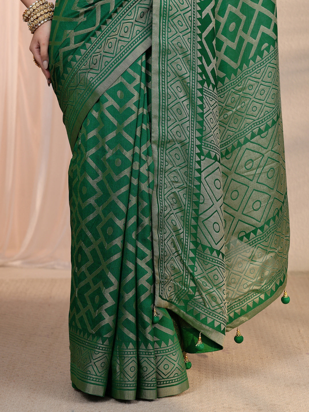  Libas Green Woven Design Silk Blend Saree 