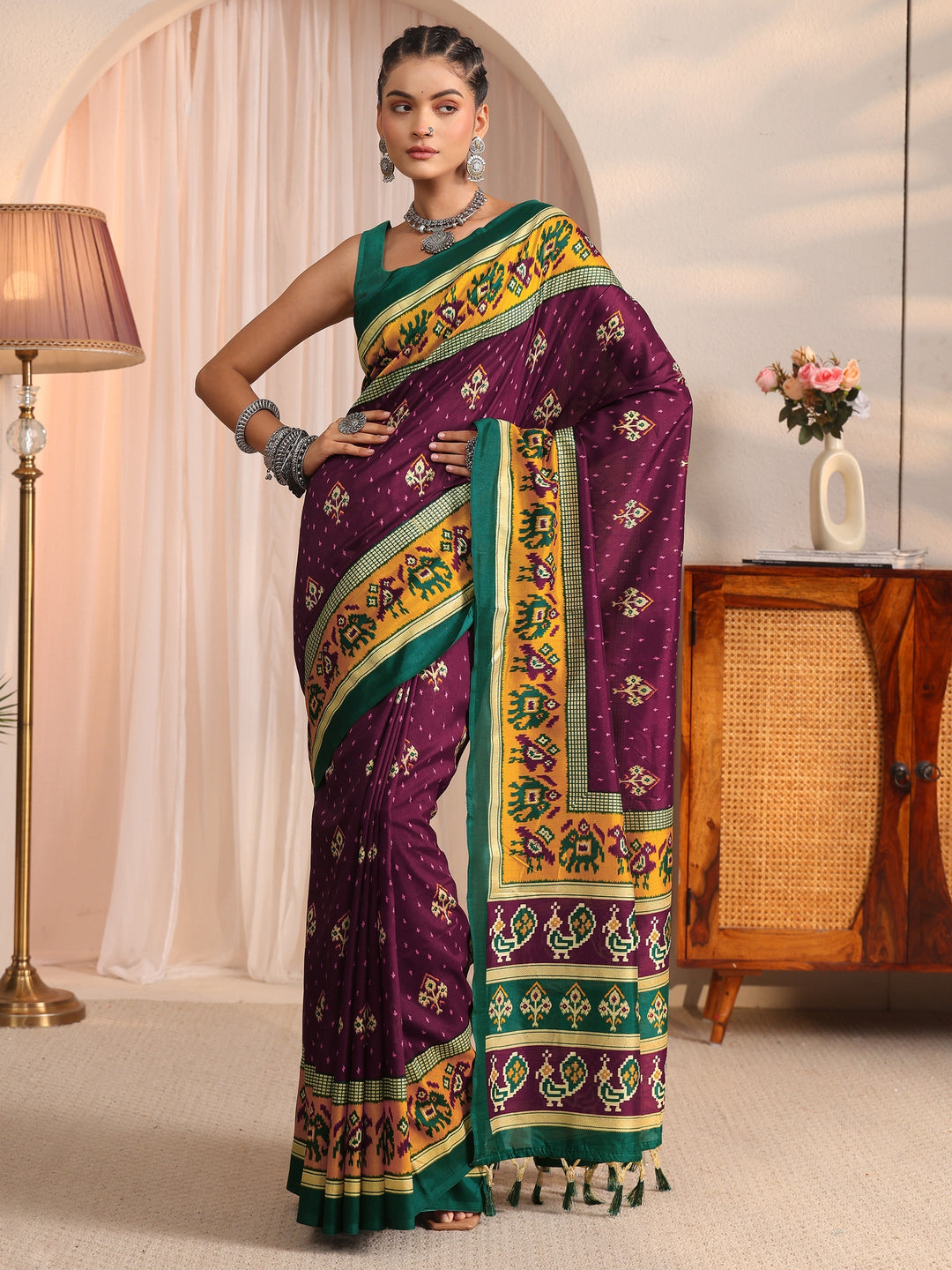  Libas Maroon Patola Printed Silk Blend Saree 