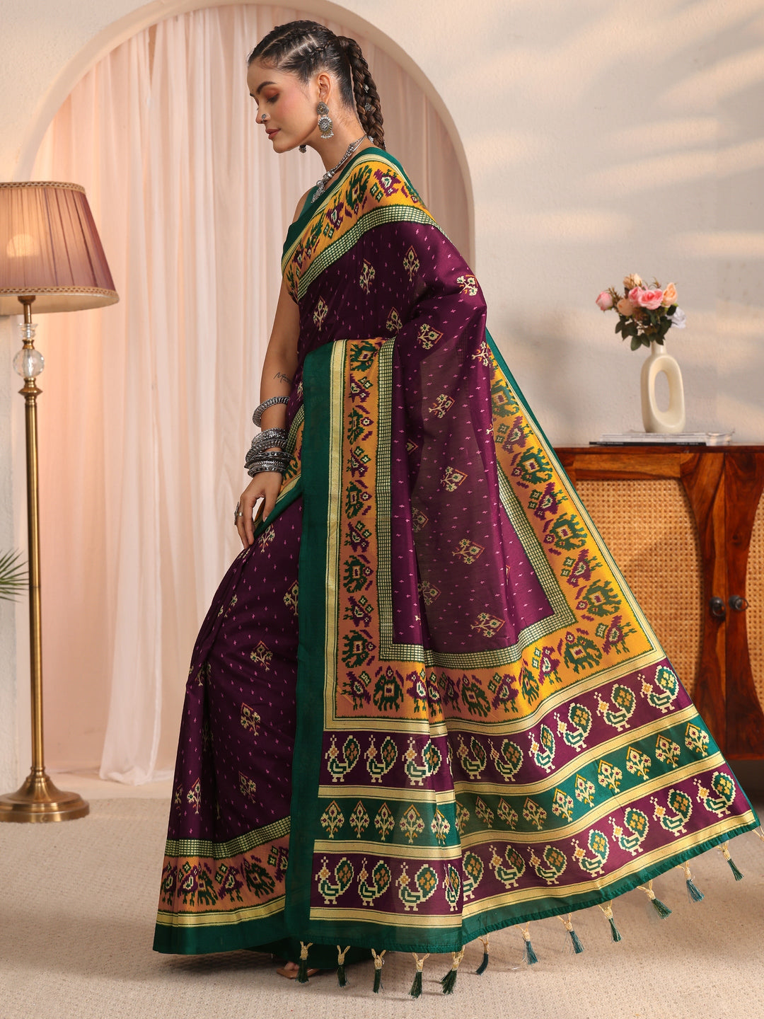  Libas Maroon Patola Printed Silk Blend Saree 