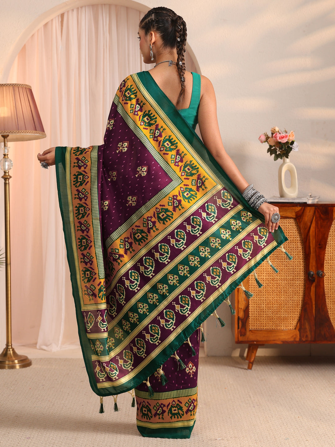  Libas Maroon Patola Printed Silk Blend Saree 
