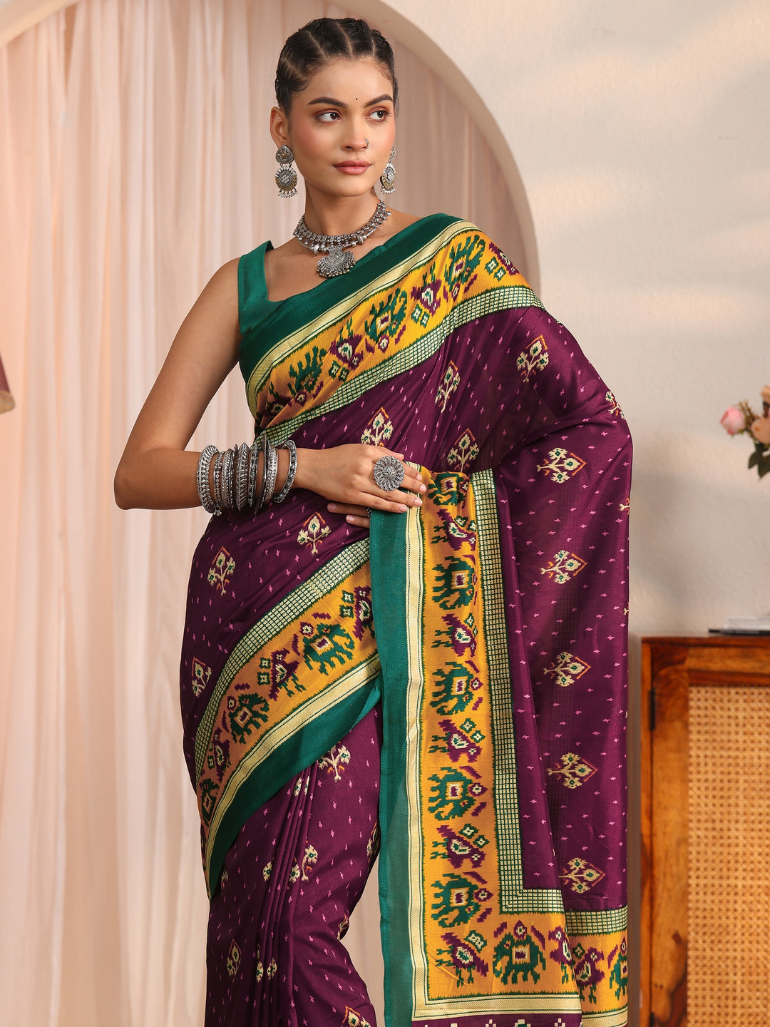  Libas Maroon Patola Printed Silk Blend Saree 