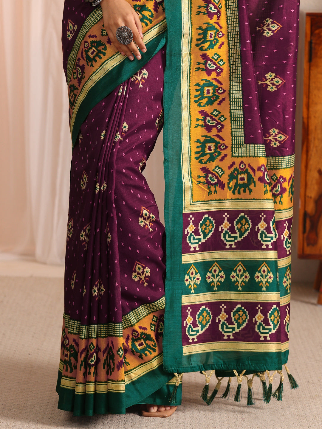  Libas Maroon Patola Printed Silk Blend Saree 