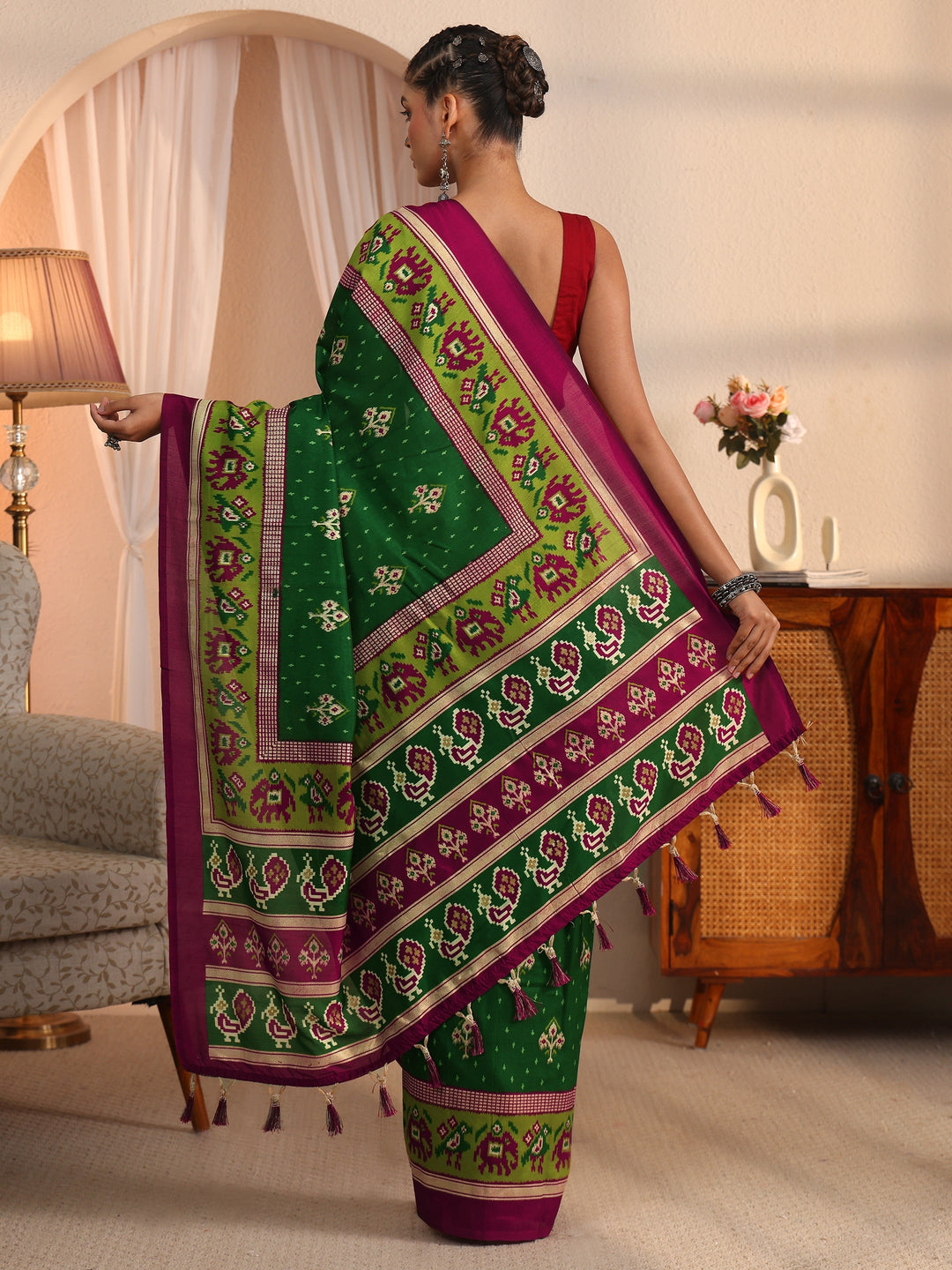  Libas Green Patola Printed Silk Blend Saree 