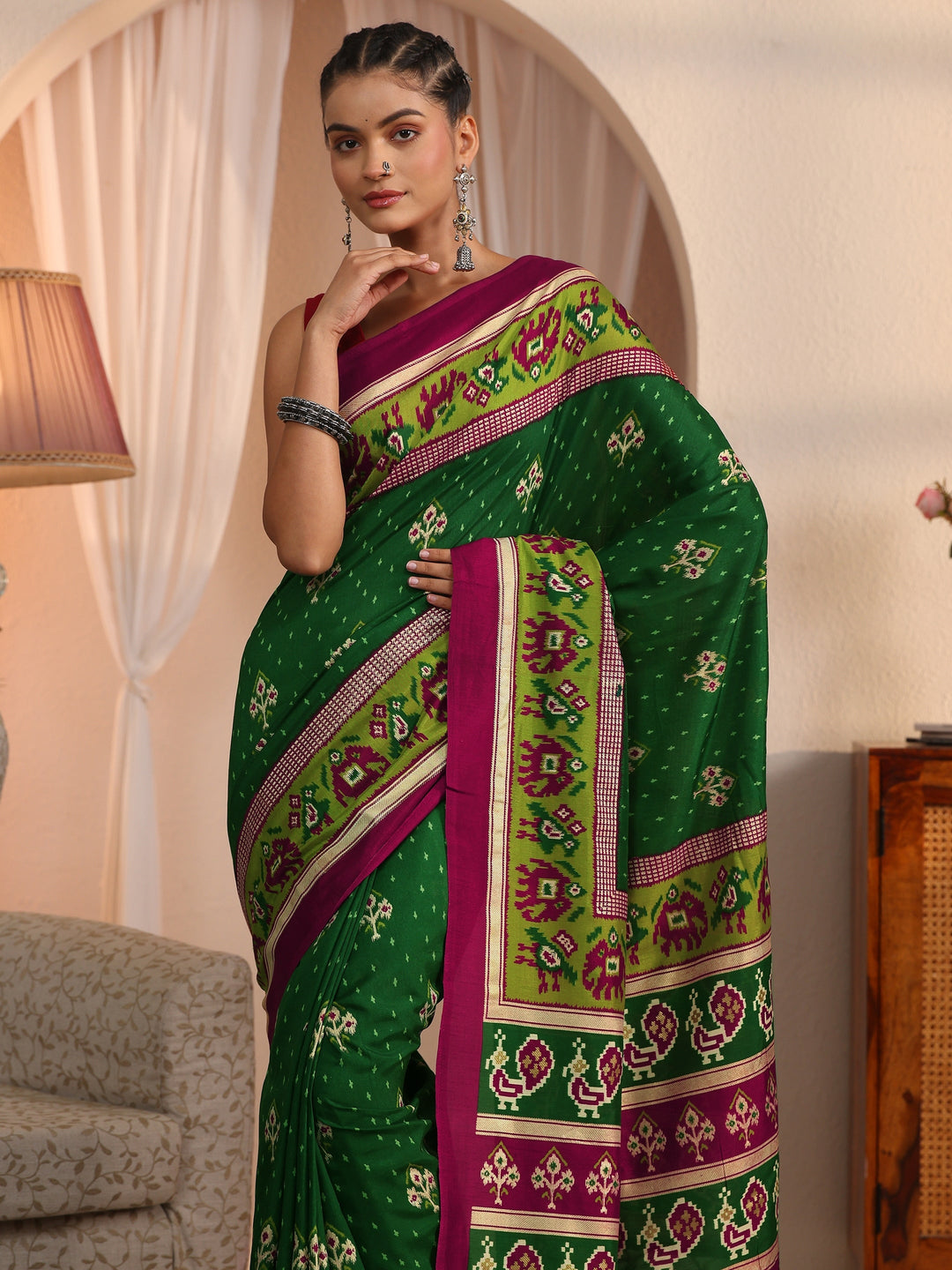  Libas Green Patola Printed Silk Blend Saree 