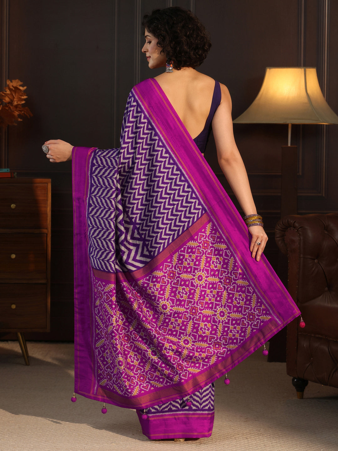  Libas Royal Purple Chevron Printed Silk Blend Saree 