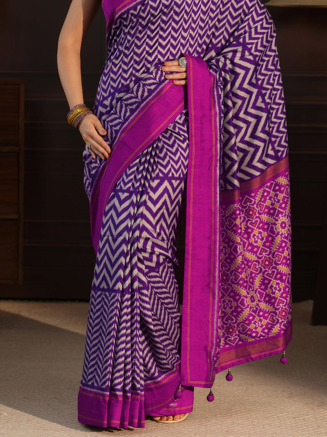  Libas Royal Purple Chevron Printed Silk Blend Saree 