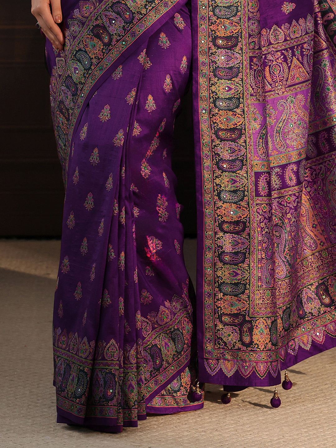  Libas Art Purple Printed Silk Blend Saree with Jamawar Pallu 