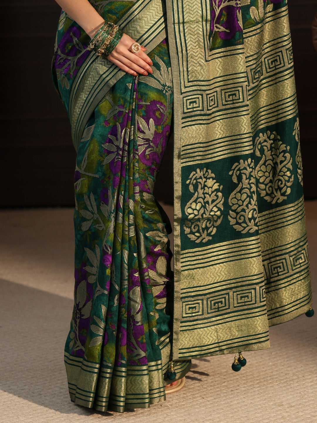  Libas Green Floral Woven Design Silk Blend Saree 