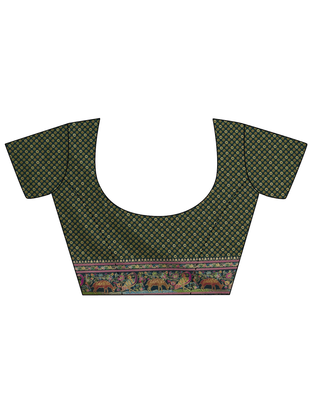  Libas Mustard and Green Mughal Printed Silk Blend Saree 
