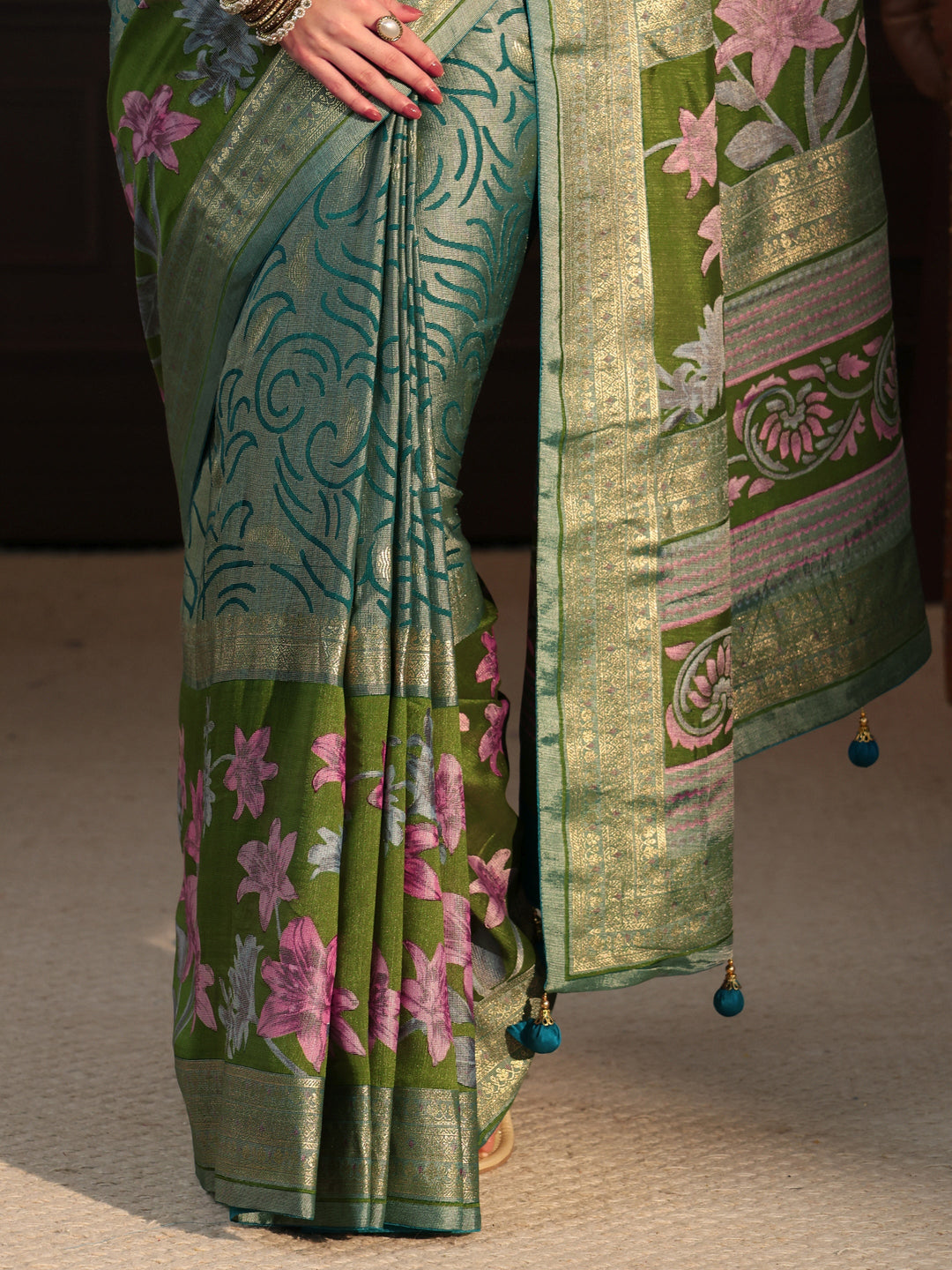  Libas Green Floral Woven Design Silk Blend Saree 