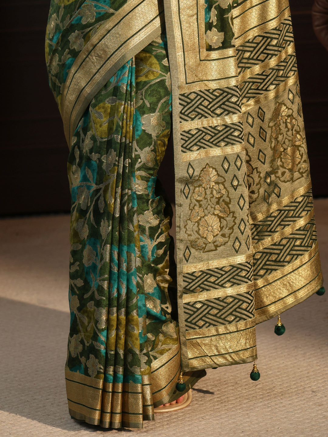  Libas Green Floral Woven Design Silk Blend Saree 