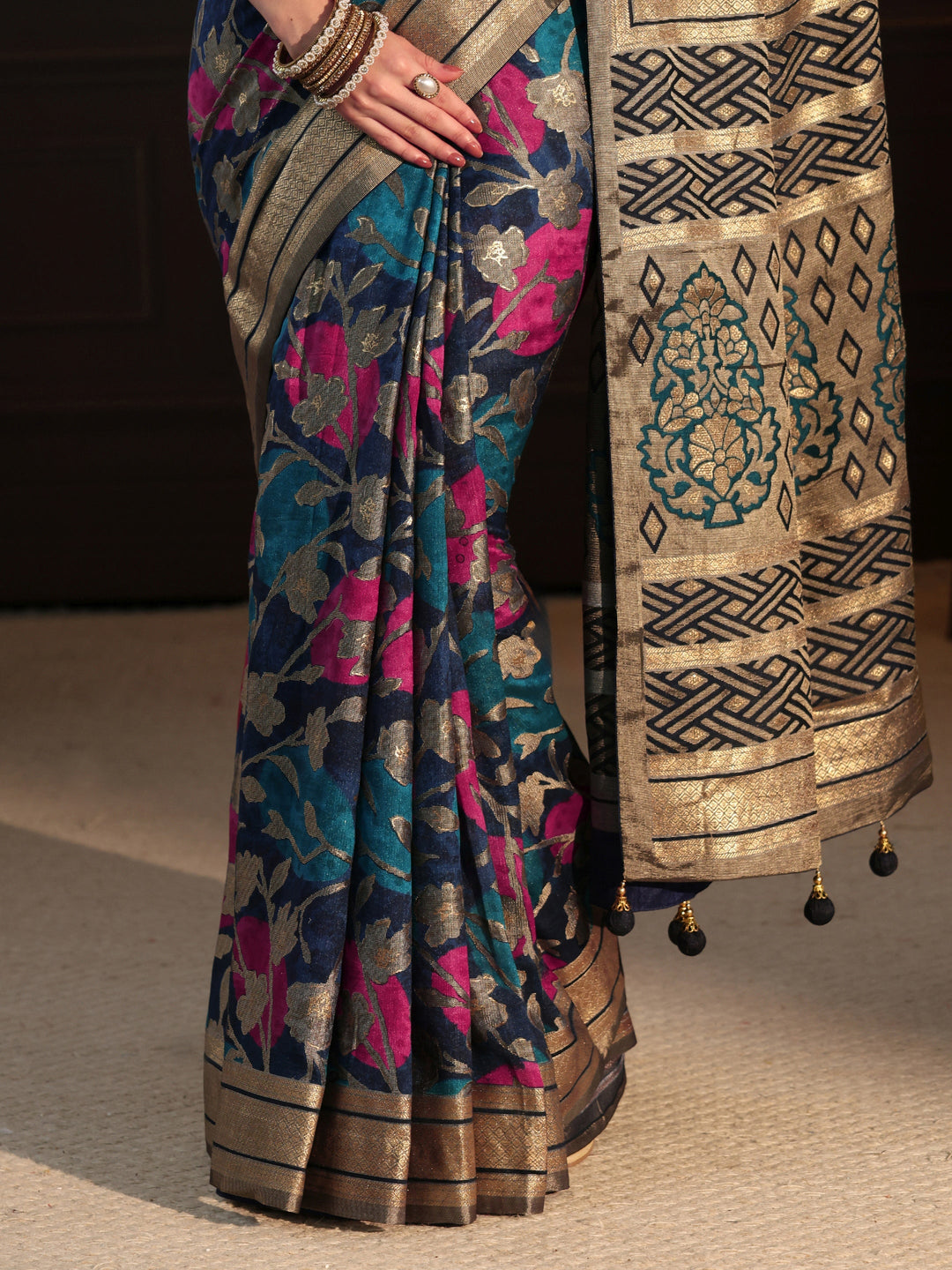  Libas Blue Floral Woven Design Silk Blend Saree 
