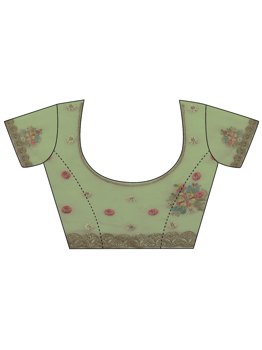  Libas Mint Green Floral Embroidered Organza Saree with Stone Work 
