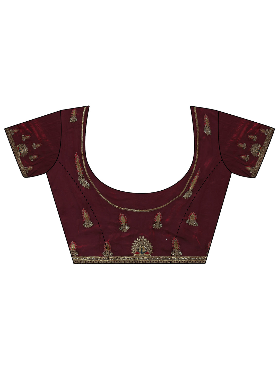  Libas Art Wine Embroidered Tissue Saree with Embellished Border 