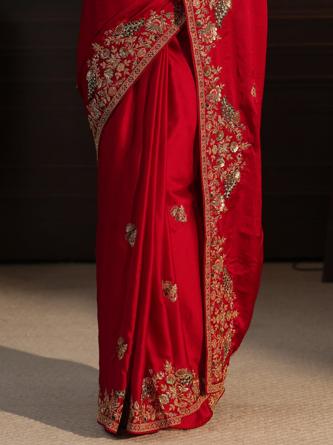  Libas Art Red Satin Saree with Embellished Border 