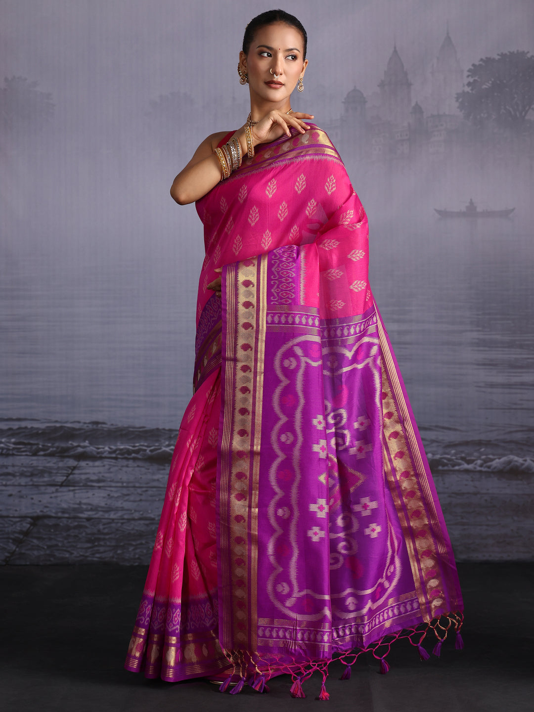  Libas Pink Woven Design Silk Blend Saree 