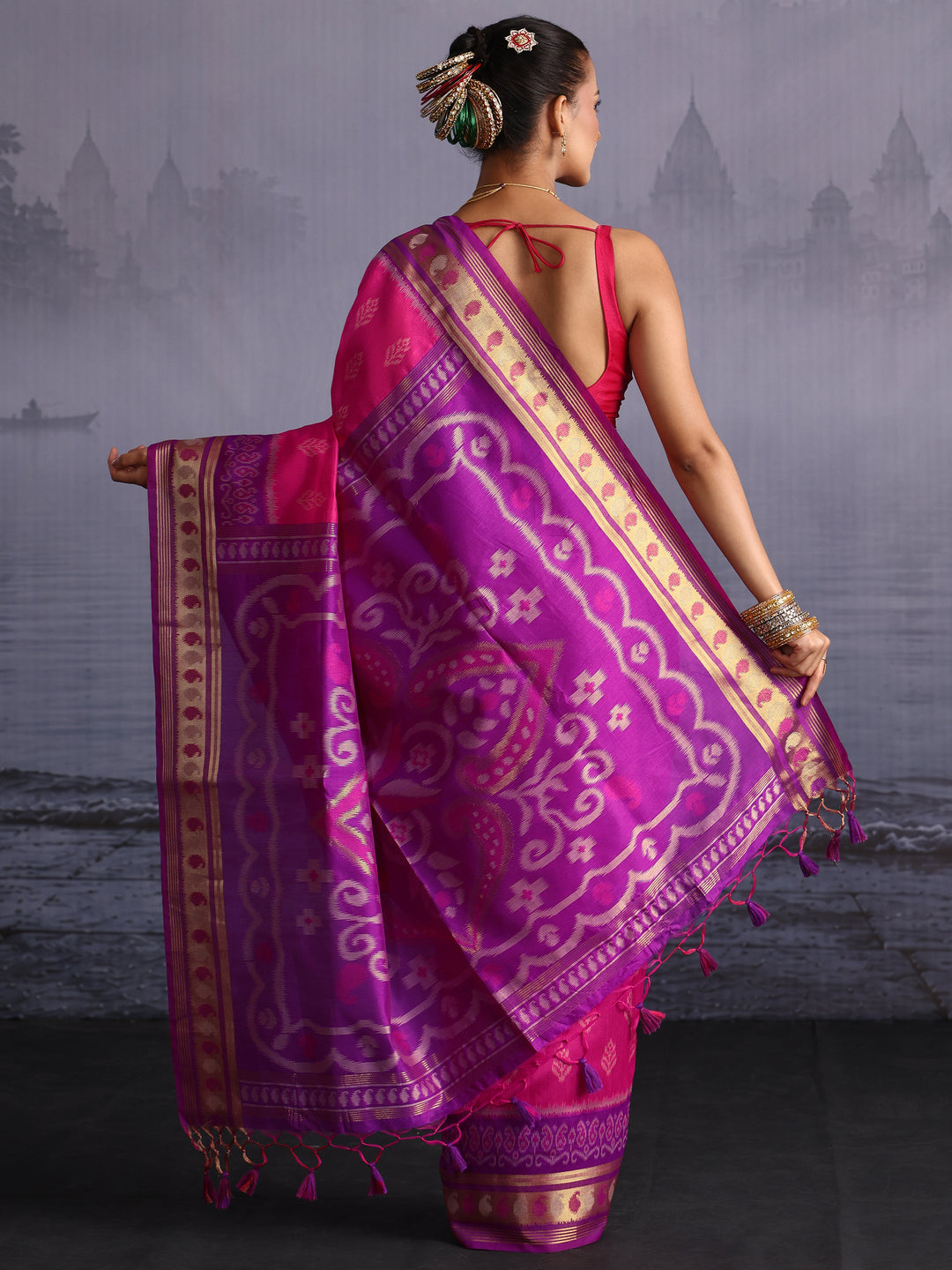  Libas Pink Woven Design Silk Blend Saree 