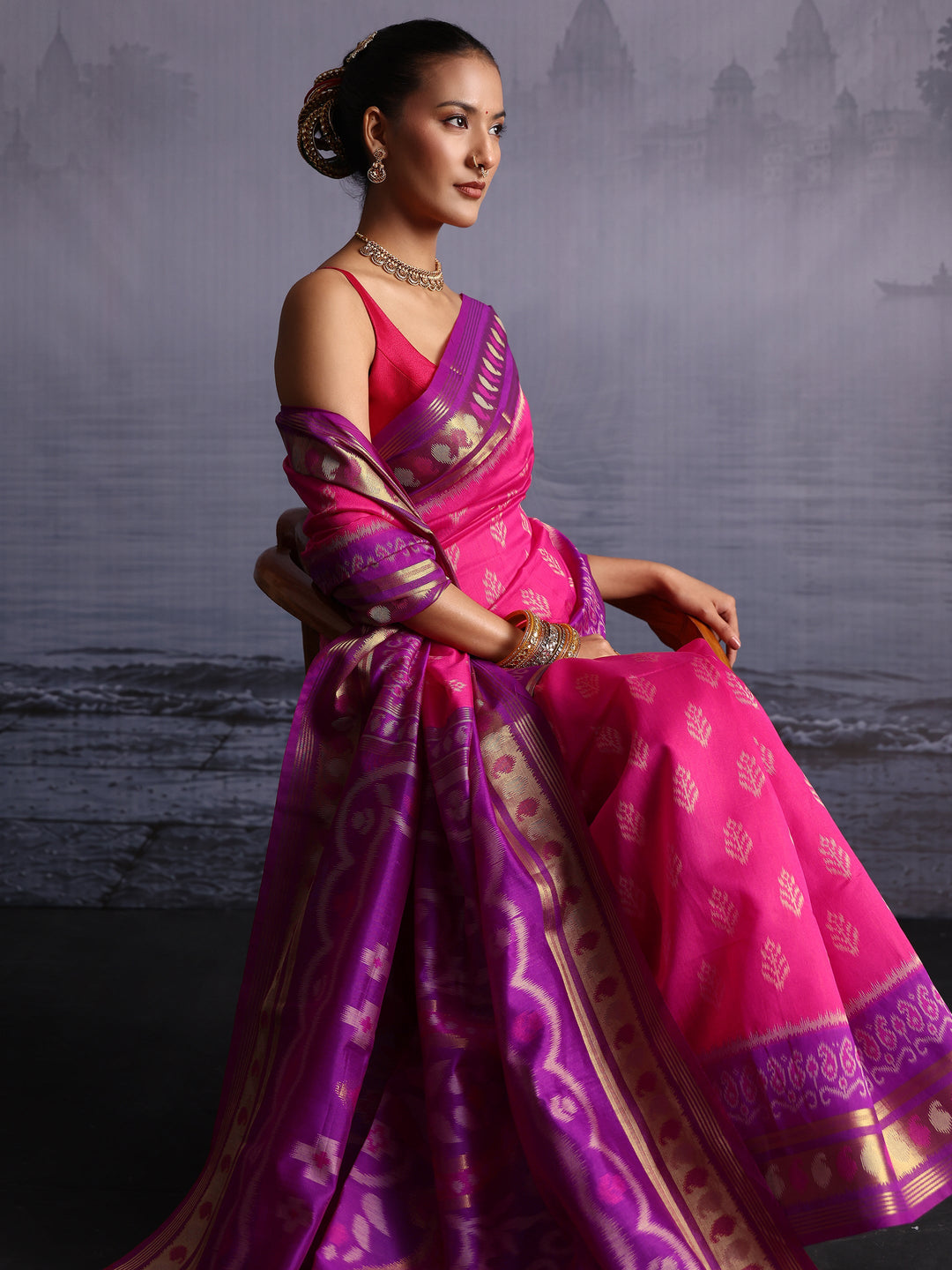  Libas Pink Woven Design Silk Blend Saree 