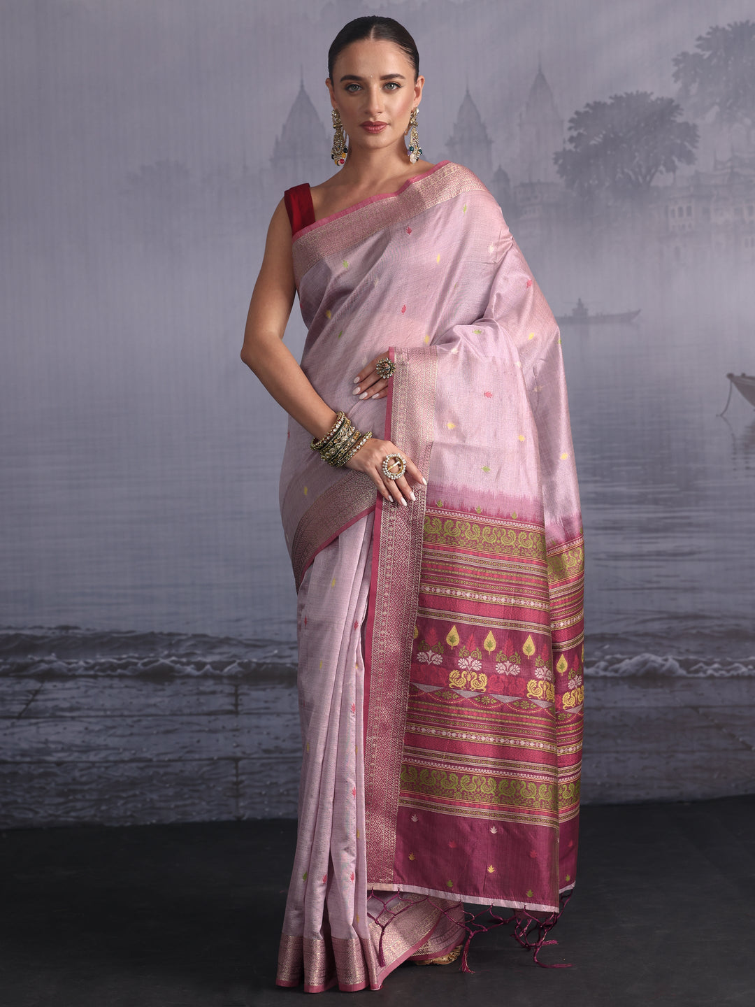  Libas Lavender Jacquard Woven Design Silk Blend Saree 