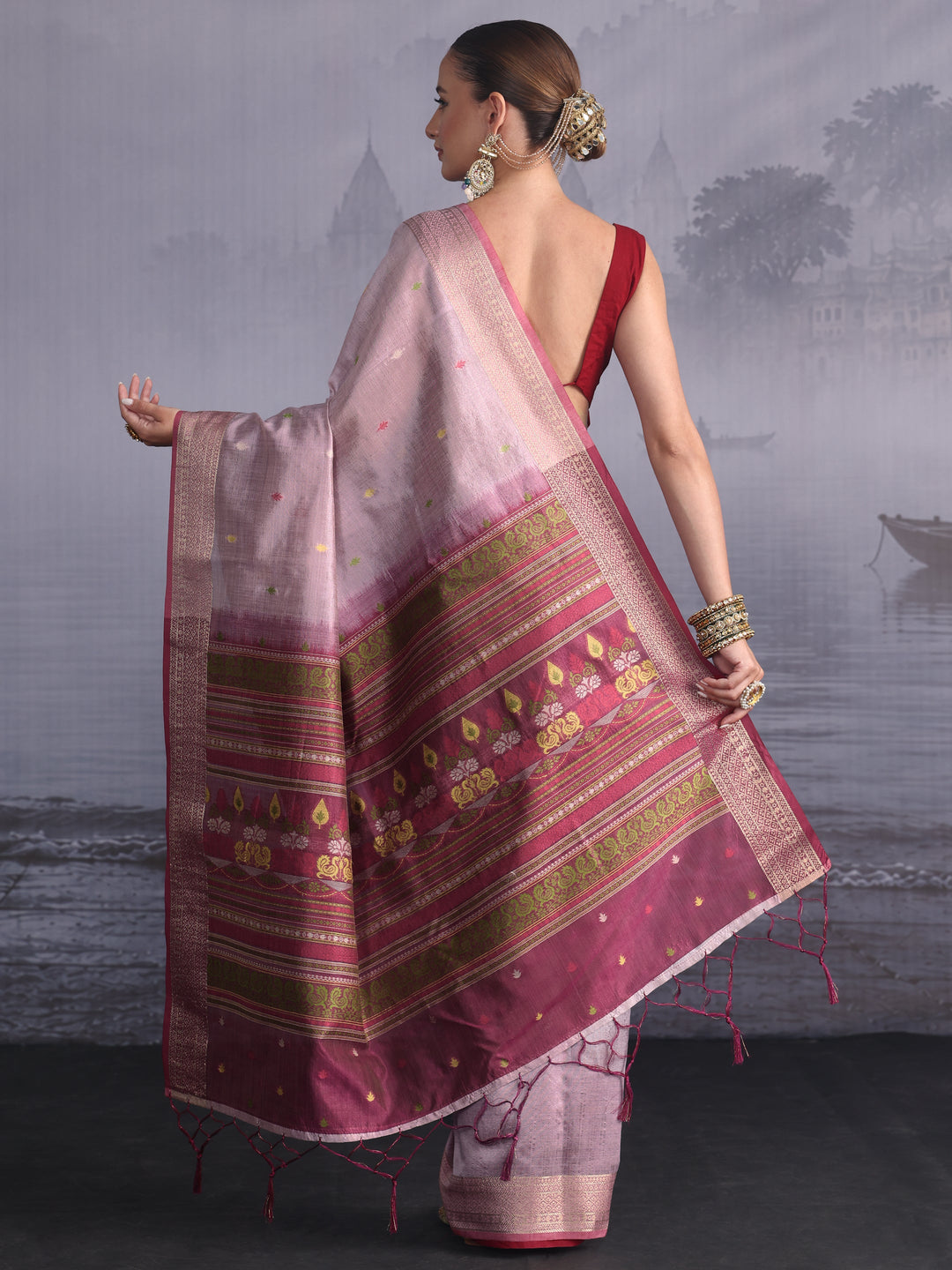  Libas Lavender Jacquard Woven Design Silk Blend Saree 