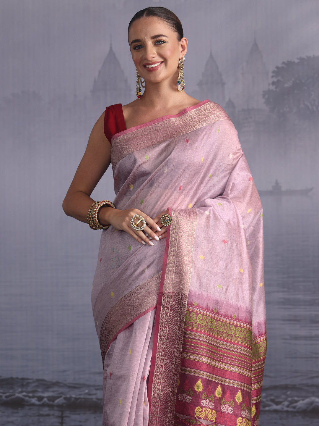  Libas Lavender Jacquard Woven Design Silk Blend Saree 