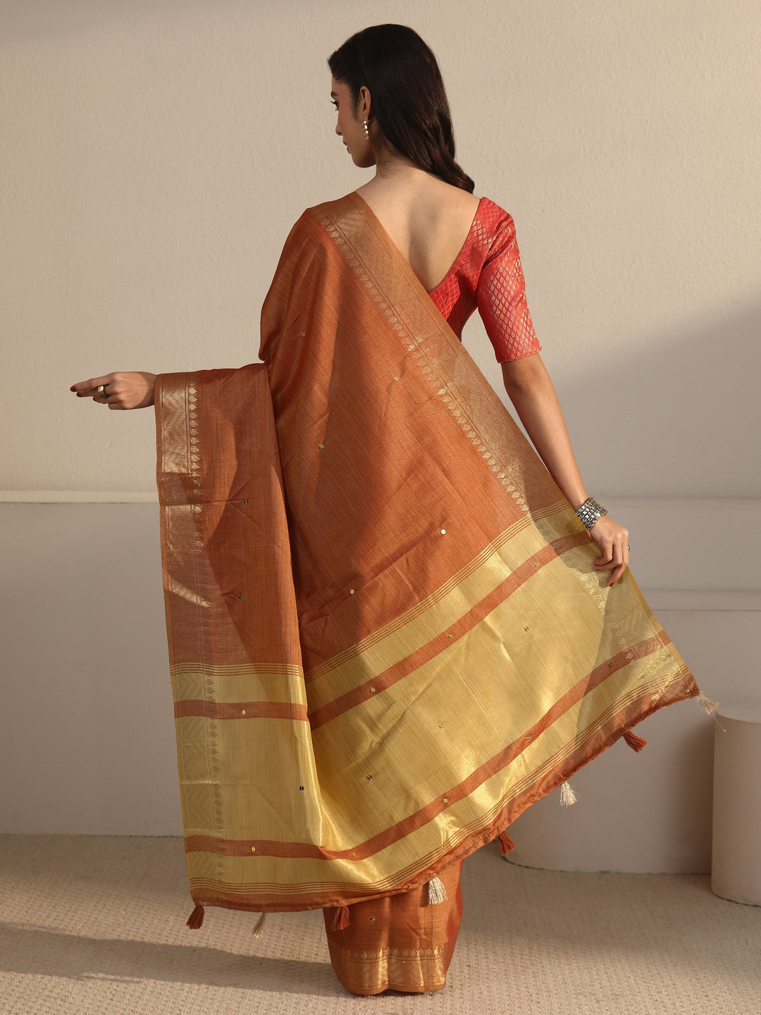  Libas Rust Brown Woven Design Silk Blend Saree 