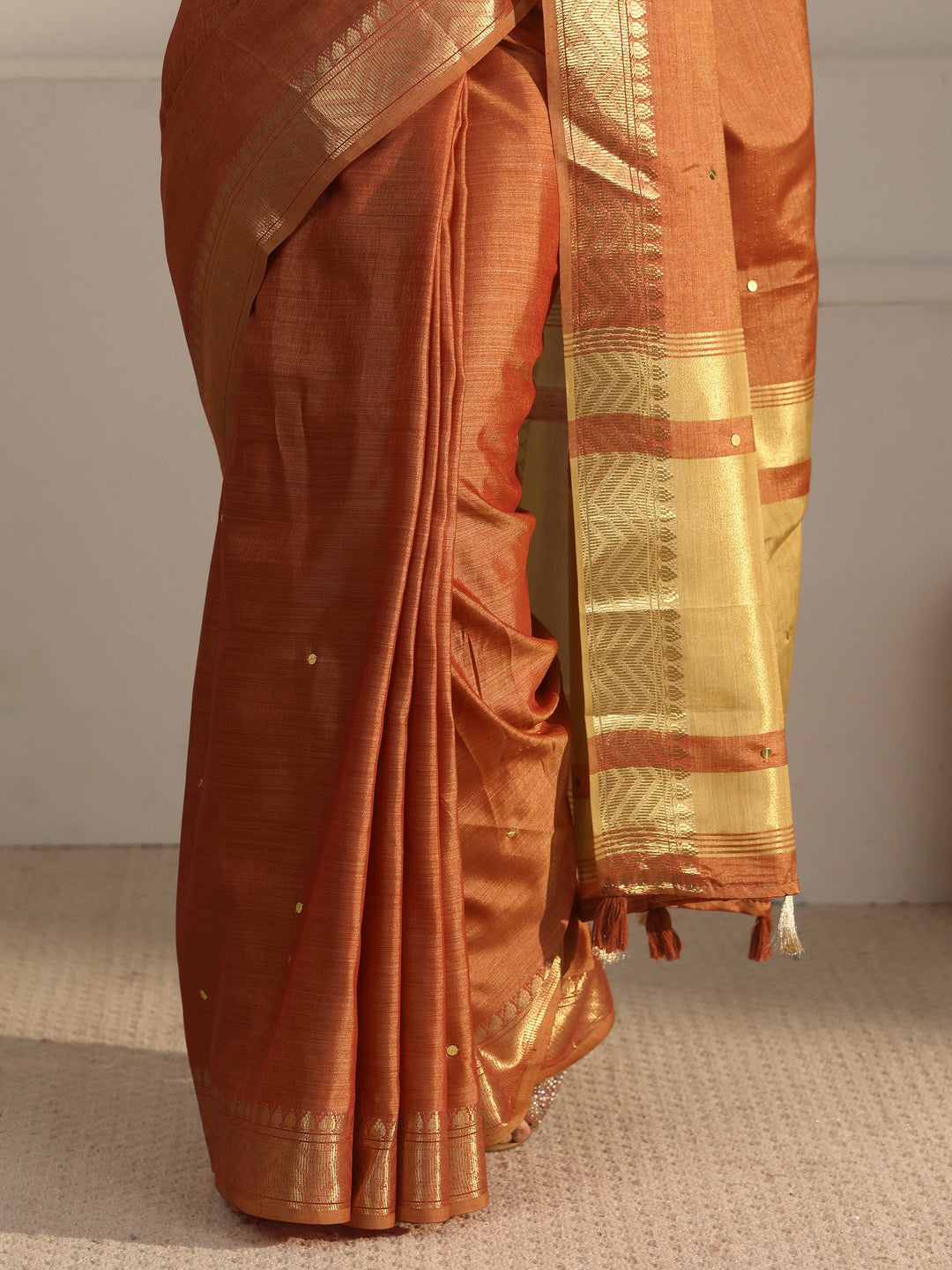  Libas Rust Brown Woven Design Silk Blend Saree 
