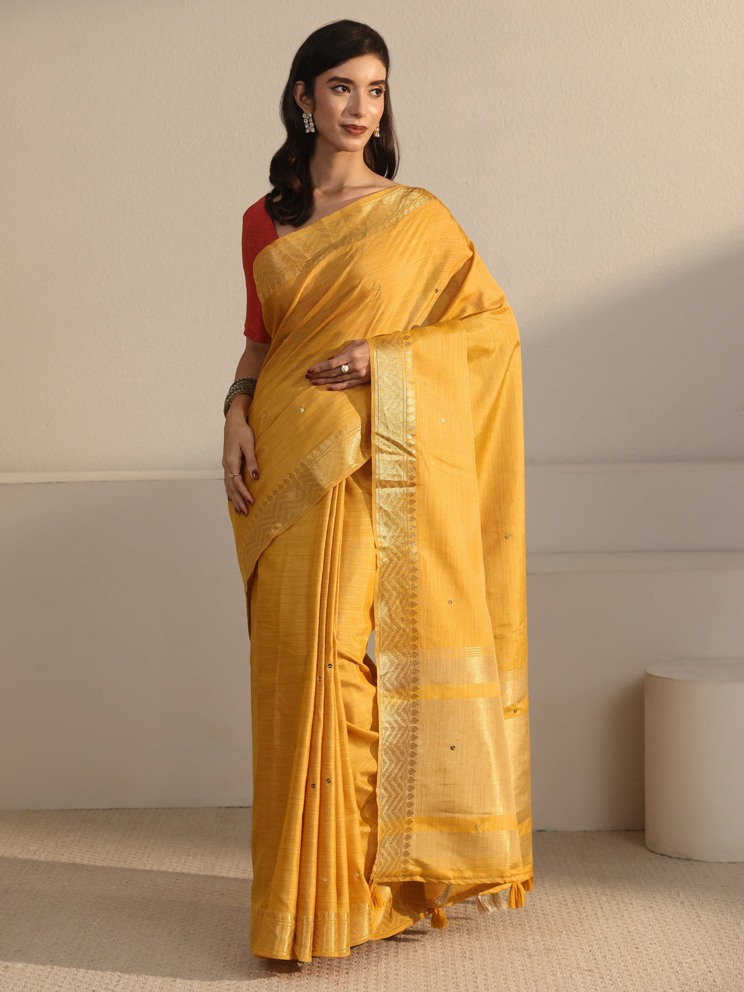  Libas Mustard Woven Design Silk Blend Saree 