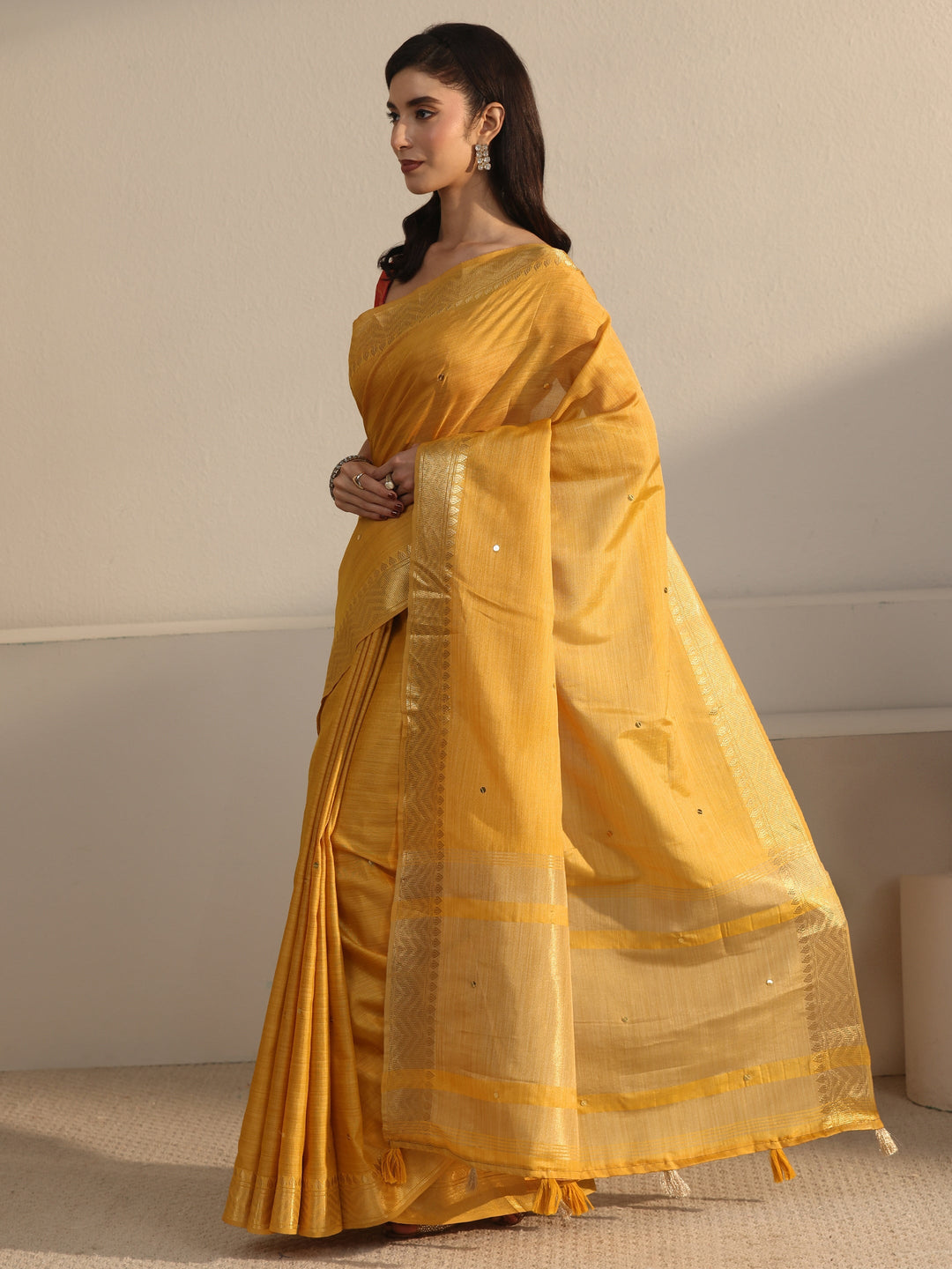  Libas Mustard Woven Design Silk Blend Saree 