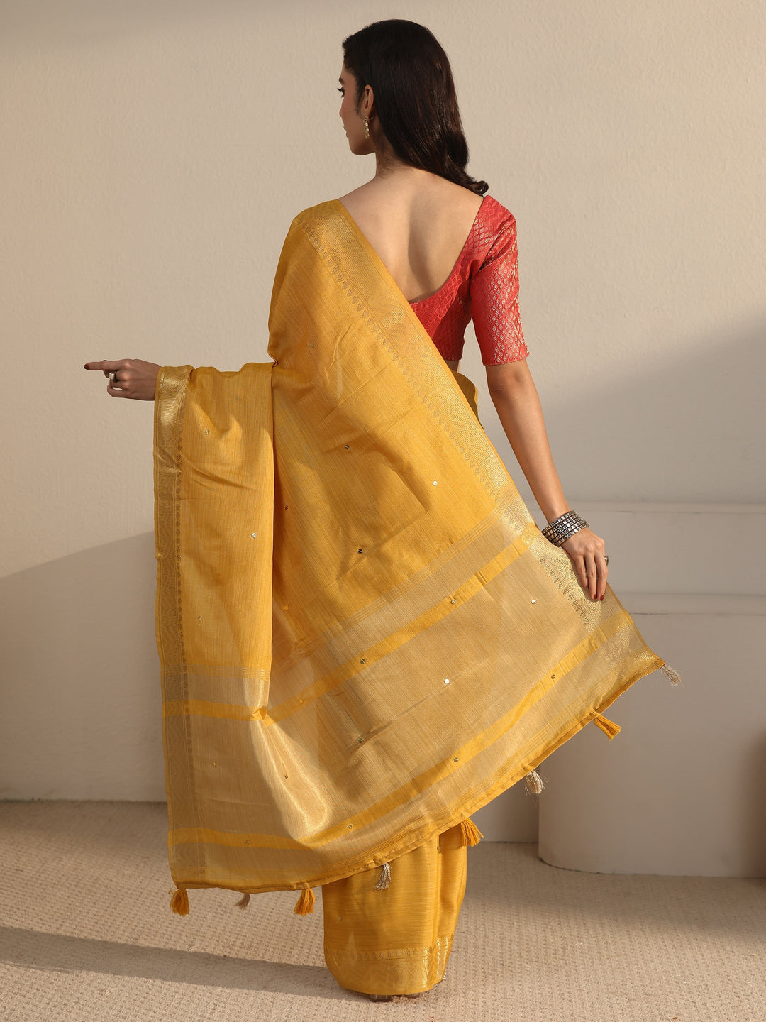  Libas Mustard Woven Design Silk Blend Saree 