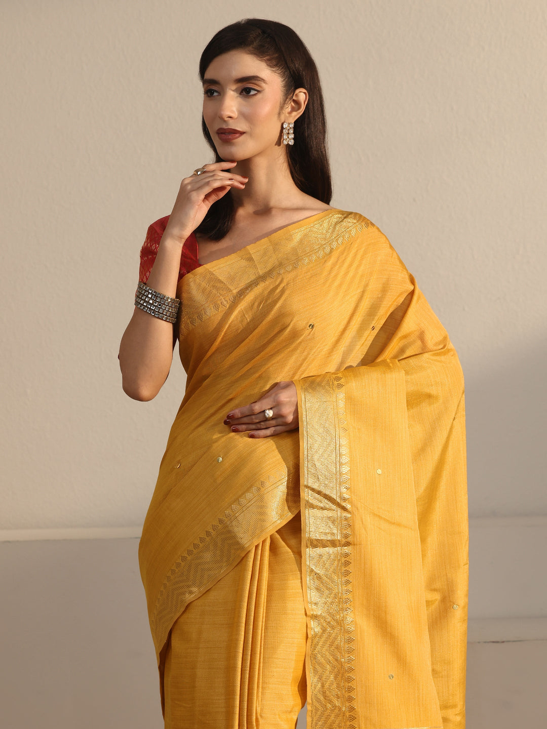  Libas Mustard Woven Design Silk Blend Saree 