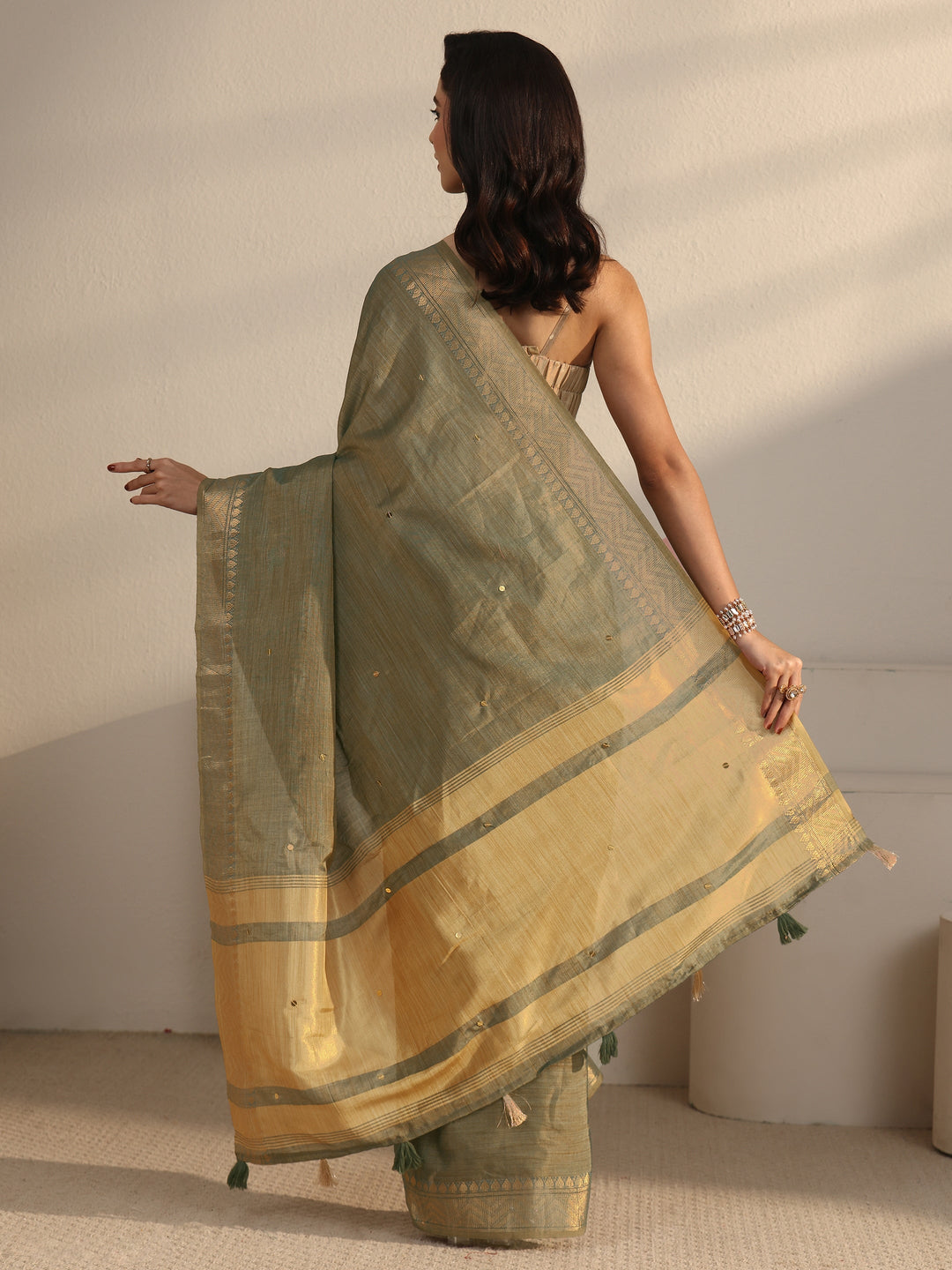  Libas Sage Green Woven Design Silk Blend Saree 