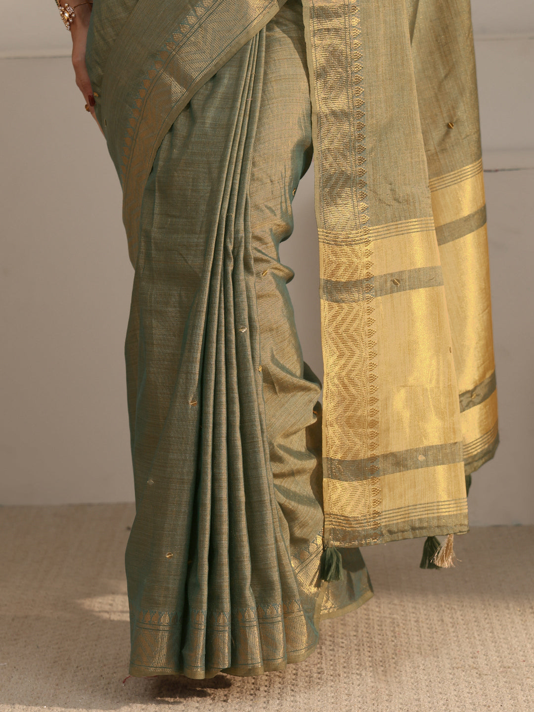  Libas Sage Green Woven Design Silk Blend Saree 