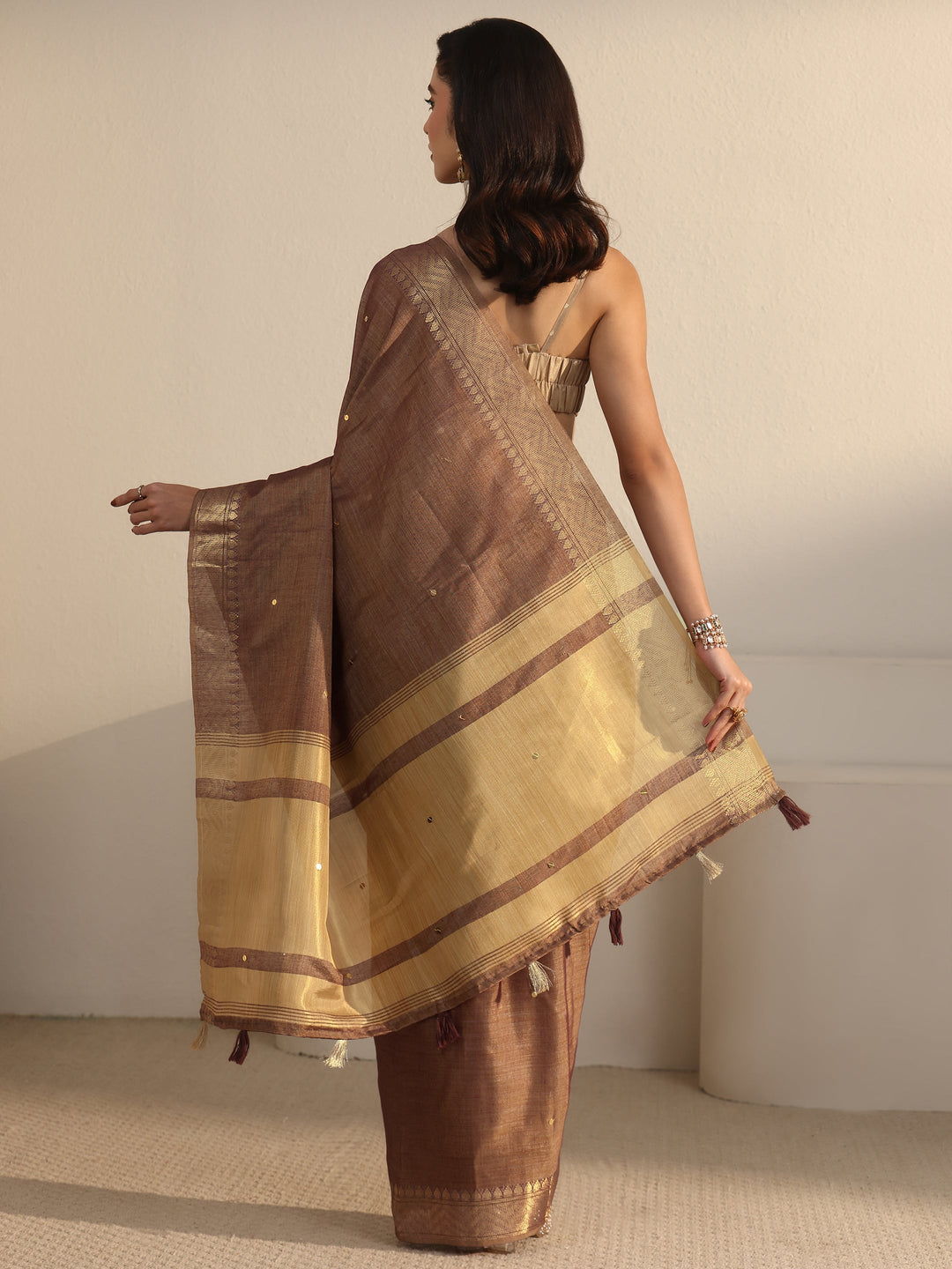  Libas Brown Woven Design Silk Blend Saree 