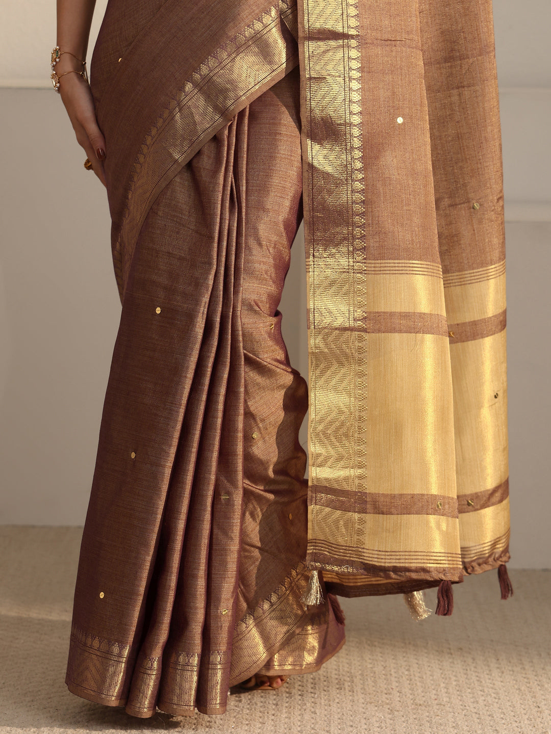  Libas Brown Woven Design Silk Blend Saree 