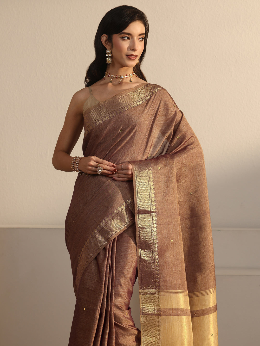  Libas Brown Woven Design Silk Blend Saree 