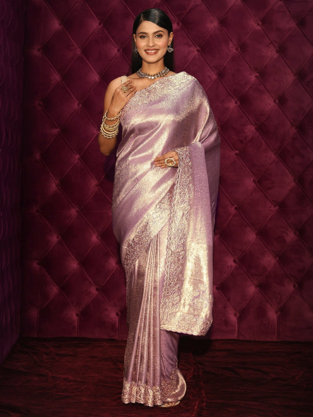  Libas Art Lavender Woven Design Silk Blend Saree with Embroidered Border 